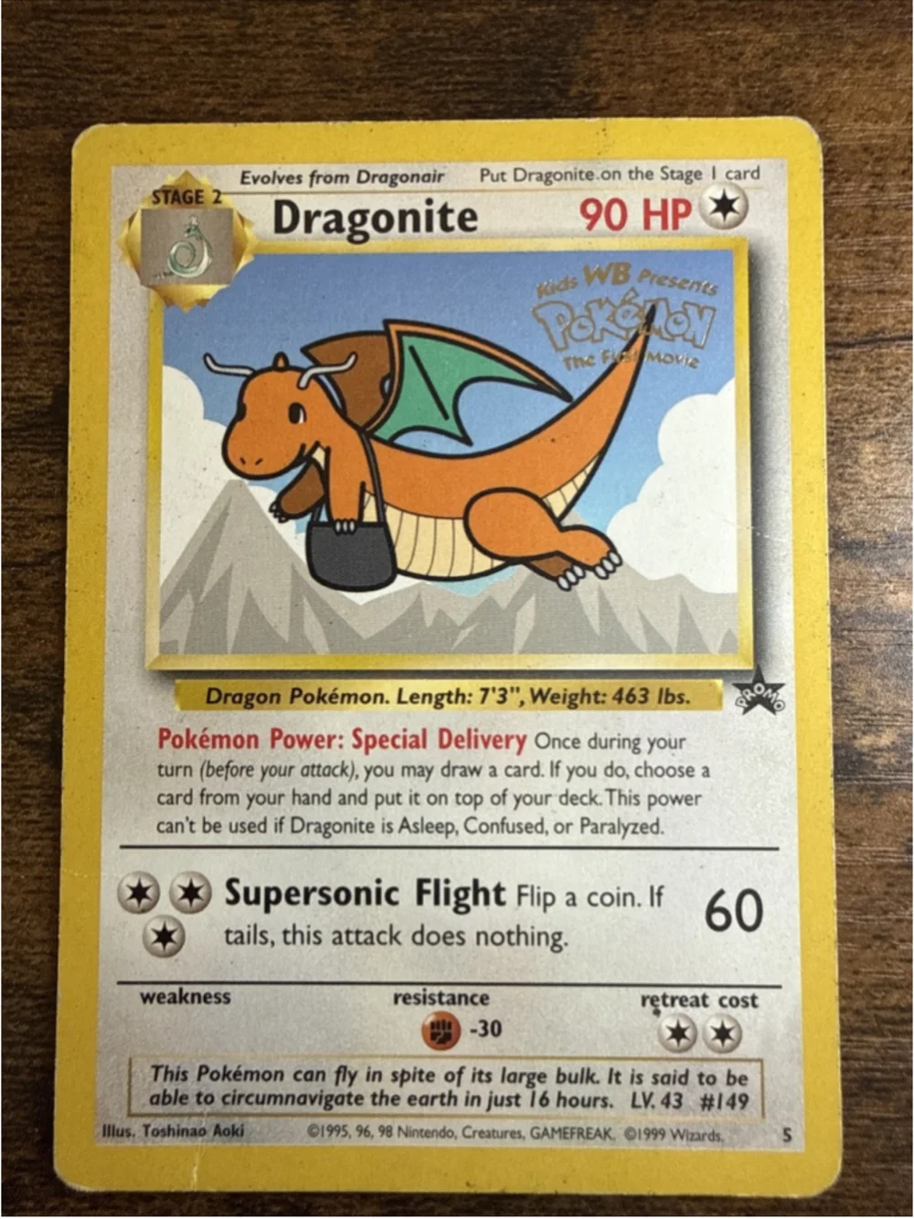 Pokémon TCG Dragonite #5 Black Star Promo, WB the First Movie, Stamped Card E